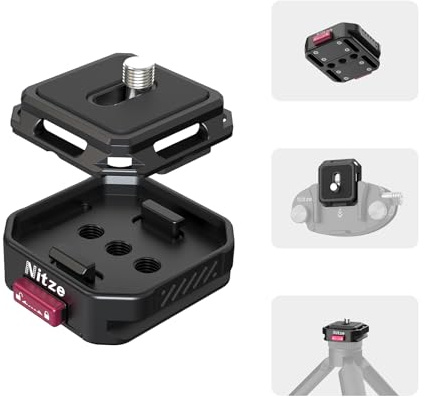 Nitze Kamera Schnellwechselplatte mit Arca QR-Platte und 1/4 Schraube, Quick Release Platte für DSLR/Spiegellose Kamera Rigs,Stativ, 10kg Nutzlast QR Kamerahalterungsadapter – N51-A1