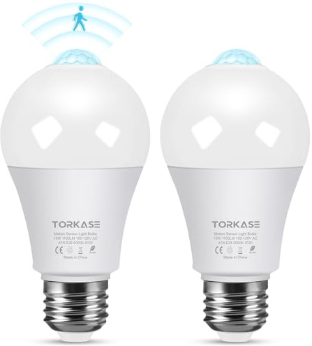 Motion Sensor Light Bulbs, 13W (100Watt Equivalent), Motion Activated Dusk to Dawn Security LED Bulb, 5000K Daylight, Energy-Efficient, for Indoor and Outdoor Lighting, Porch, Stairs, Hallway 2Pack