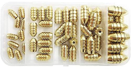 Messing-Angelgewichte Set - 1,8 g, 3,5 g, 5 g, 7 g, 10 g Bass Casting Gewichte mit Box, kleines Angelgewicht mit Angelleine Perlen und Haken, Süßwasser Salzwasser Angelgerät