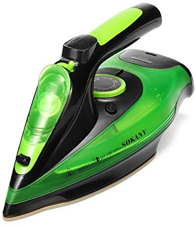 DUNSBY Steam Iron 2400W Cordless Electric Steam Iron 5 Speed Adjust for garment Steam Generator Clothes Ironing Steamer Ceramic Soleplate Portable (Color : Green)