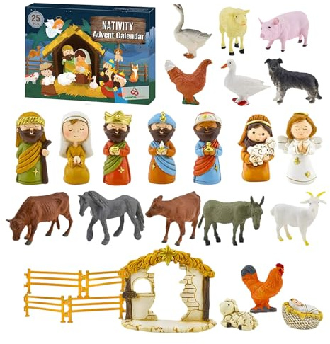 Calendrier de l'Avent 2023 - 24 pièces - Crèche de Noël - Décoration saisonnière pour garçons, filles, adolescents, enfants, tout-petits
