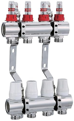 AQUA HEATING Heizkreisverteiler, 4 Heizkreise, 1 Zoll, Messing, 10 Bar | Bodenheizung-Verteiler für Fußbodenheizung, 10 Bar, Messing vernickelt, Heizungsinstallation