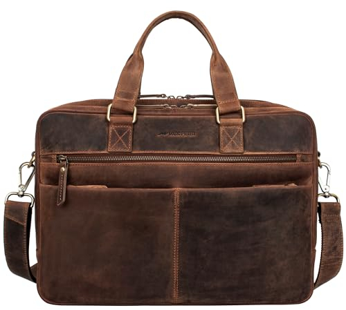Marc Peter Laptoptasche Dallas I Leder Umhängetasche für 15.6 zoll Laptop I Aktentasche für Notebook I Tasche für Damen und Herren Buffleder Vintage Braun