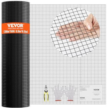 VEVOR Hardware Cloth, 36'' x 50' Galvanized Wire Mesh Roll, 19 Gauge Chicken Wire Fence Roll, Vinyl Coating Metal Wire Mesh for Chicken Coop Barrier, Rabbit Snake Fences, Poultry Enclosures