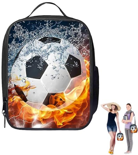 Annizhty Football Lunch Box Bag for Boys Kids 3D Football Insulated Lunch Bag with Bottle Holder Reusable Cooler Lunch Bag Lunch Box Tote for School Picnic Travel Hiking Camping