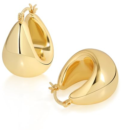 ALEXCRAFT 14K Vergoldet Ohrringe Dick Leicht Groß Klobig Creolen für Damen | Hypoallergen Silber 925 Ohrringe Chunky Dick Leicht Groß Klobig Creolen Kleine Huggie Oval Creolen für Damen Frauen Freundin