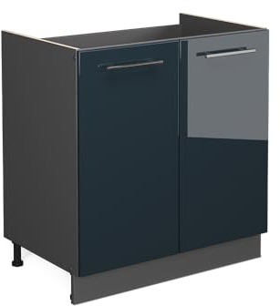 Vicco Meuble Bas sous-évier Fame-Line, Bleu foncé Brillant/Anthracite, 80 cm, PT Marbre