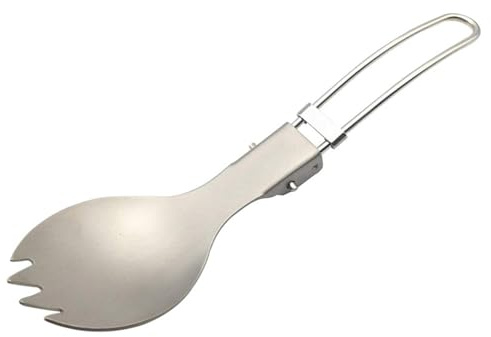 Zuasdvnk Titanium Camping Spork | Lightweight Metal Portable Reusable Flatware Fork | Folding Handle for Camping Backpacking Hiking Fishing Or Other Outdoor Activities