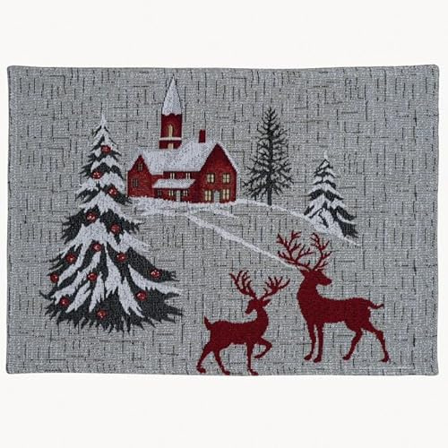 Raebel OHG 2er Set Tischset Mitteldecke Tischläufer Gobelin Winter Weihnachten Verschiedene Motive Baumwollmischung (Rote Kirche)