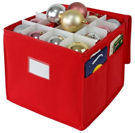 DUDSOEHO Weihnachtskugel-Aufbewahrungsbox mit Unterteilungen - 64 Fächer für Weihnachtsschmuck mit Reißverschlüssen für zarten Weihnachtsschmuck und Kugeln