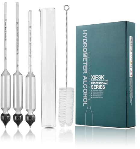 XIESK Alkoholmeter Hydrometer 0-100 VOL% | für Alkohol, Destillate, Whisky, Wodka Etc, zur Test von hohe Alkoholgehalt, inkl. Messylinder & DE Anleitung