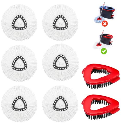 Lot de 6 têtes de Balai de Rechange et 1 brosses à récurer compatibles avec Le système Viled EasyWring 1 Tank - pour Salle de Bain, Cuisine, carrelage, Nettoyage Mural - Blanc