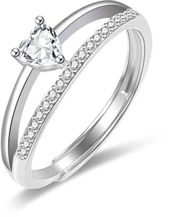 ALEXCRAFT Anelli Argento 925 Donna Anelli Aperti con Pietra Forma Cuore Anelli Argento Fedine Fidanzamento Coppia con Zircone Amicizia Antistress