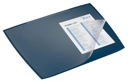 Durable Schreibunterlage Artwork mit transp. Abdeckung, dunkelblau, 722107 | Trapezförmige Schreibtischunterlage, rutschfeste Schreibtischmatte, 59x47 cm, blendfrei, Büro & Home Office, Made in Germany