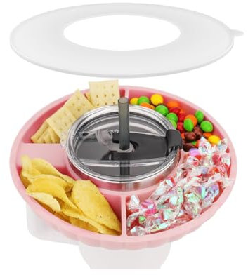 Stanley snacks för kopptillbehör, 1 st Stanley Cup Snackskål och lock, mellanmålsbehållare med 4 fack, för film, fritid och olika mellanmål (rosa, 40 oz)