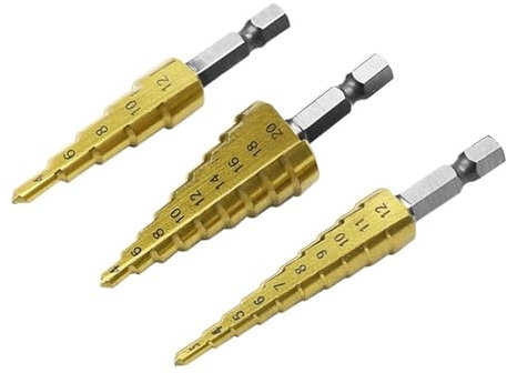 Brocas escalonadas,brocas de cono, 3 PCS HSS Broca escalonada Agujero de metal de madera revestido recto