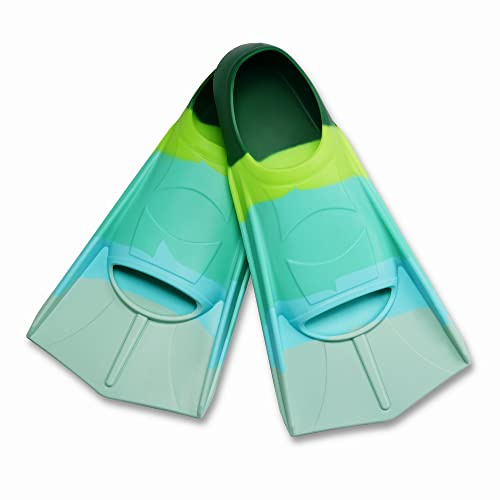 Schwimmflossen Kinder, 100% Silikon Kurzflossen, Taucherflossen Regenbogen Flossen für Kinder Erwachsene Männer Frauen Schwimmen Tauchen