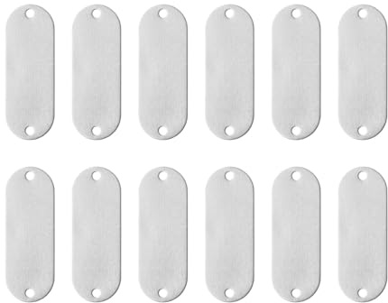 QUARKZMAN 12pcs Etiquetas en Blanco de Aluminio para Grabado, Placas de Metal Estampado Oval con 2 Agujeros a Granel para Mascota Personalizada DIY Etiqueta, Plata