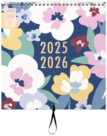 Busy B - Calendrier familial de 17 mois - Août 2025 à Décembre 2026 - Floral - Calendrier avec cinq plannings, listes de courses détachables et 17 pochettes mensuelles