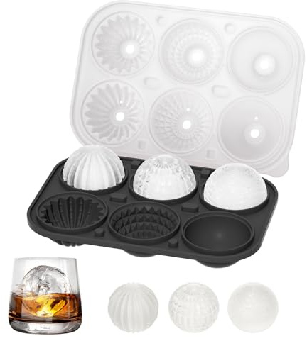 Eiswürfelform Silikon, Groß Eiswürfel Form mit Deckel Eiswürfelbehälter 5 cm Rund Eeiswürfel Kugel 6-Fach Eiswürfelbereiter, BPA Frei Ice Cube Tray für Bier Cocktails Whisky