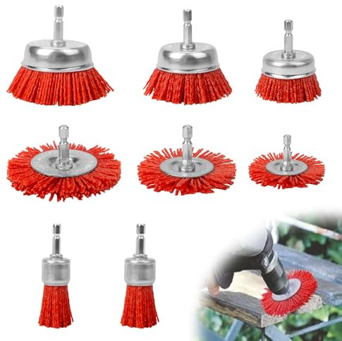 8 Pezzi Spazzole in Nylon per Trapano, Spazzola in Nylon con Attacco Esagonale da 1/4