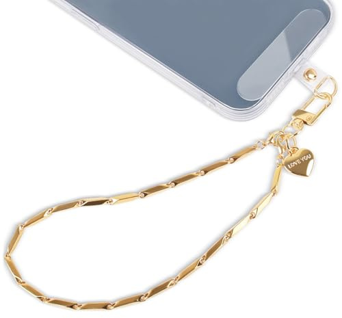 AULEEP Phone Chain Wristlet Gold Phone Charm Wrist Strap,Universal Metal Phone Wristlet with Clear Tether Tab,Anti Theft Phone Strap for Shopping Traveling Party