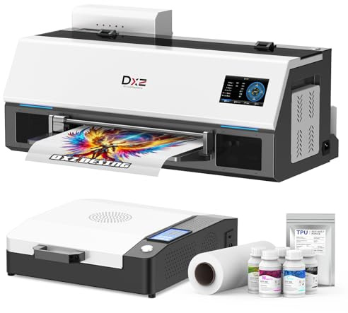 DXZ A3 Plus XP600 DTF Printer 2X Speed vs L1800/L805, LED Touch Screen, AutoClean,Dual White Ink System, Precision Cutter, 2880DPI for Fabrics, 2-Year Ink Included (Printer+Oven)