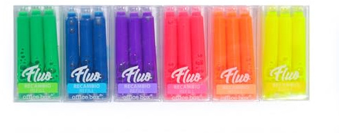 office box, Fluoreszierende Textmarker, nachfüllbar, fluoreszierend, umweltfreundlich, mit der stärksten, flüssigen und erstaunlichsten Tinte, ideal für Federmäppchen, 6 Nachfüllpackungen