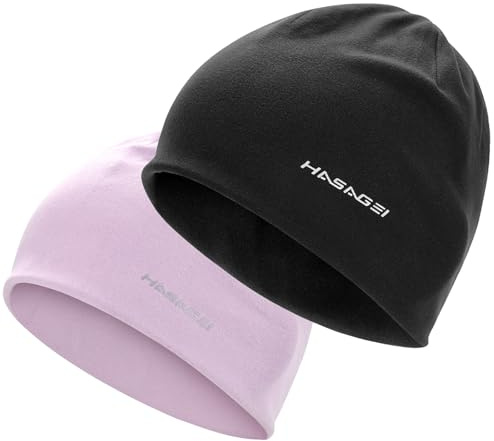HASAGEI Beanies Skull Caps per uomo e donna caldo casco fodera ciclismo cappello morbido leggero berretto antistatico running Beanie Beanie, Nero e viola., Taglia unica