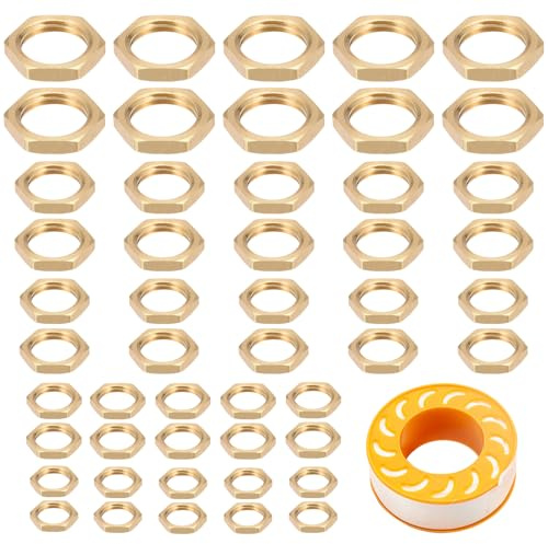 20 tuercas hexagonales de latón, bridas hexagonales, tuercas de bloqueo hexagonales en 1/8 1/4 3/8 1/2 3/4 pulgadas+cinta de teflón para grifos, grifos sanitarios de baño