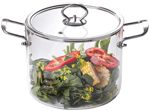 Casserole en verre avec couvercle, 4,L transparent avec double poignée en acier inoxydable, casseroles en verre résistant à la chaleur pour la cuisson des pâtes, nouilles, mijoteuse à lait
