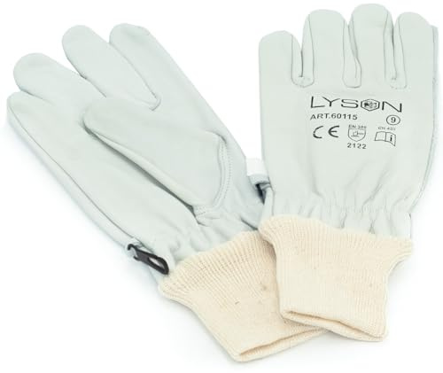 LYSON Imkerhandschuhe Kurze Handschuhe Imkerhandschuhe Leder Imkereibedarf Stichfeste Bienen Imker Imkerei Zubehör Gartenhandschuhe Weiß Größe L