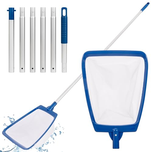 POOLAZA Retino per Piscina con Asta, Retino per Piscina a Maglia Ultra Fine con Asta in Alluminio Rinforzato da 173 cm, Retino per Piscina Semi-Profondo per Esterni, Spa e Idromassaggio – Pratico