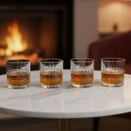 levandeo 4 whiskyglas 300 ml klart dricksglas rutmönster rom gin diskmaskinssäker presentidé män och kvinnor