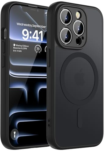 KPPIT Magnetisch für iPhone 13 Pro Max Hülle Kompatibel für Magsafe,[Militärnorm Schutz Handyhülle] Durchscheinende Matt Kratzfeste Rückseite Schutzhülle Hülle für iPhone 13 Pro Max Case,Schwarz