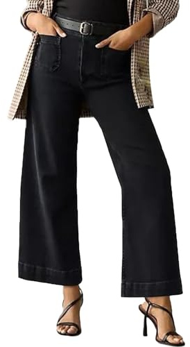 Generico Jeans Donna, Cropped Gamba Larga Vita Alta Tinta Unita, Pantaloni Capri Denim Larghi Casual Morbidi Comodi per Primavera Estate