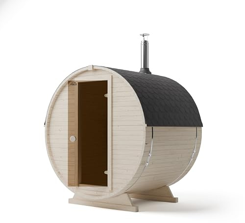 AZS-ENGINEERING 1KR Fasssauna Garten Outdoor Sauna aus Fichtenholz – Verschiedene Größen (3–4 Personen) – mit Holzofen ETNA