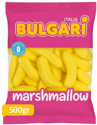 Marshmallow Banana – Soffici Caramelle Gommose 500g – Senza Glutine – Perfetti per Feste, Candy Bar, Compleanni e Decorazioni Dolci – Bulgari (banana)
