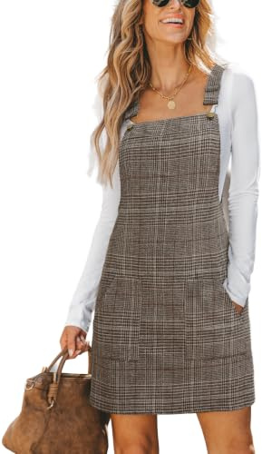 CUPSHE Robe salopette automnale en velours côtelé pour femme, style décontractée d’hiver à bretelles larges, col carré et poche poitrine, coupe trapèze