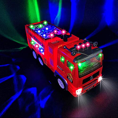 Dilwe Jouet Camion de Pompier Lumineux avec Effets 3D Multicolores, Lumières Clignotantes et Sirènes, Divertissement Amusant pour Les Enfants, adapté aux Enfants âgés de 3 Ans et Plus (Rouge)