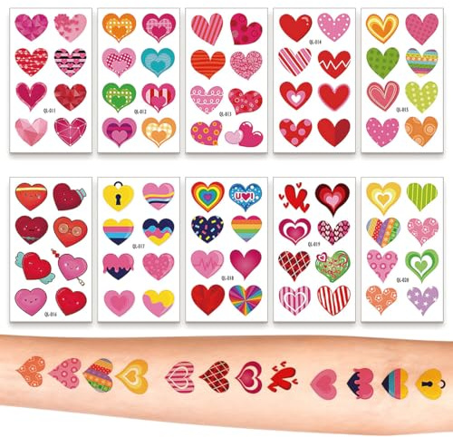 YAZWUR 10 tatuaggi temporanei impermeabili, adesivi per donne e uomini, d'amore per coppie, per date romantiche, regalo di San Valentino, stile henne (Multicolore)