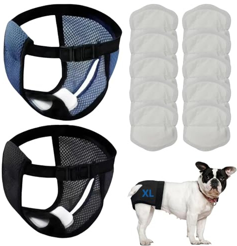 ZMaglorian 2er Pack Hundewindeln Wiederverwendbare Läufigkeitshose für Hündinnen Hundewindeln Für Hündinnen mit 8 Damenbinden Verstellbare Schutzhose für Waschbare Schutzhose, Schwarz und Blau, XL
