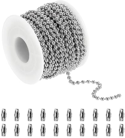 PATIKIL Chaînes à billes (10,1 m 3 mm), chaîne en acier inoxydable 304 avec 20 connecteurs de chaîne à boules, convient pour la fabrication de bijoux/décoration à suspendre