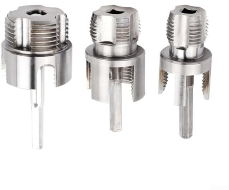 Yuanpgky Kit de herramientas de roscado de tuberías, 3 piezas para mecanizado interno y externo de rosca de 1/2, 3/4 y 1 pulgada para taladros eléctricos, diseño compacto y portátil, color plateado