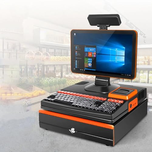Azcabjie Caisse Enregistreuse Tout-en-Un,Terminal De Point De Vente avec Scanner Portable,Caisse Enregistreuse Intelligente,écran Tactile 15,6 Pouces,pour Restaurant,Supermarché, Vente Au Détail A