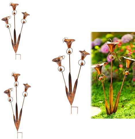 Trío de Pinos de Lirio de Agua en Jardín con Campanas, 3 Unidades de Soporte metálico con Campanas de Lluvia, Decorativo de 60 cm para Exteriores, césped, Patio, Camino, y jardín, Ornamento