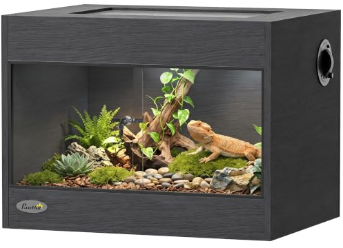 PawHut Reptile Terrarium High-Strength for Gecko 60 x 45 x 45 cm Black | Sliding Glass Doors, Secure Lock, Top Ventilation, Reptile Vivarium, Tarantula Enclosure for Bearded Dragon, Snake