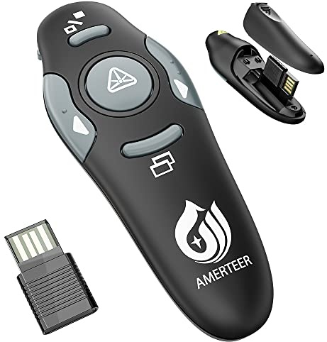 AMERTEER Presentation Clicker for PowerPoint, Wireless Presenter Remote 2.4GHz PowerPoint Clicker for Office, Classroom, and Meetings