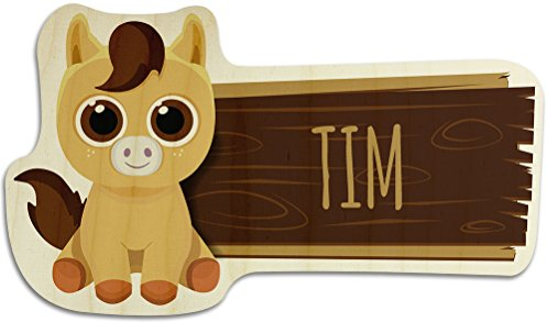 printplanet Türschild aus Holz mit Namen Tim - Motiv Pferd - Namensschild, Holzschild, Kinderzimmer-Schild