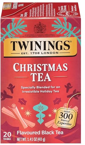 Twinings Lot de 20 sachets de thé noir de Noël emballés individuellement (1 pièce) aromatiques cannelle et clou de girofle caféinés à déguster chaud ou glacé